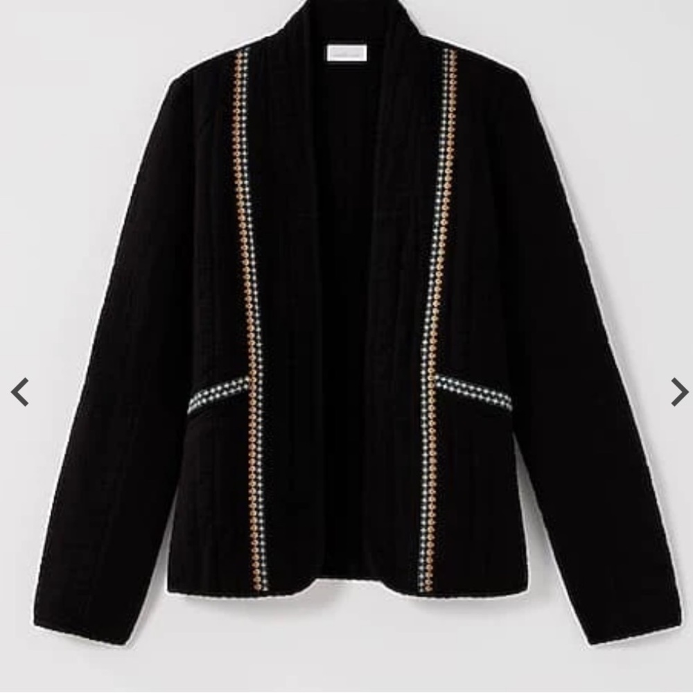J.Jill pureJill elements quilted lightweight black jacket cardigan embroidered